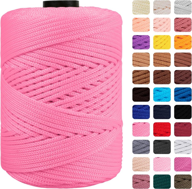 CAMAL Polypropylene Cord 3mm 185 Yards Colorful Polyester Yarn Handmade Knitting Thread Macrame Cord 3mm for Crochet Bags, DIY Crafts, Plant Hangers, Making Macrame Project(Bright Pink) - Image 1
